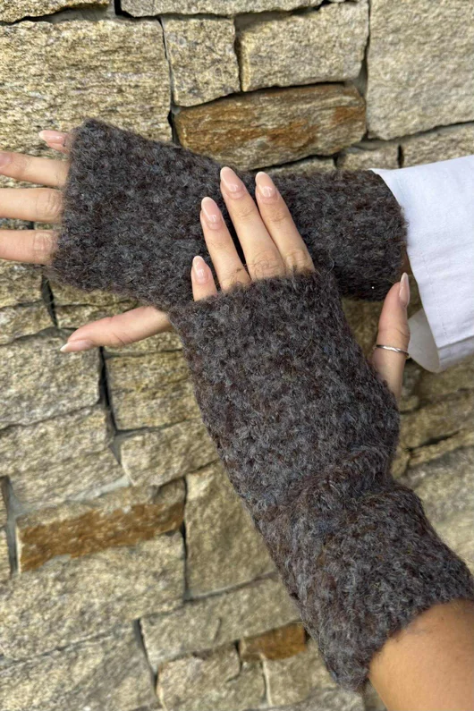 Boucle Fingerless Gloves Chocolate Melange